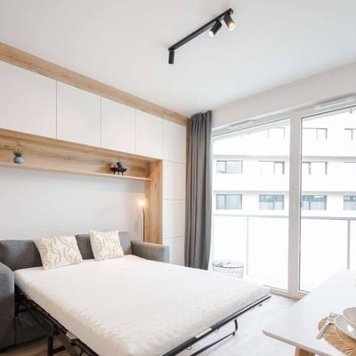 Location d’un appartement meublé et chaleureux d’1 pièce, 23 m², Partynice, Wrocław, Pologne